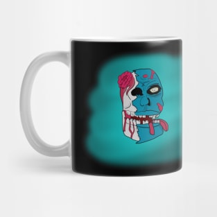 Neon blue zombie head with brain Mug